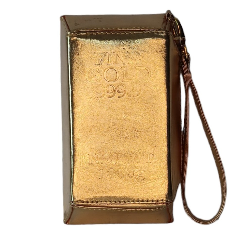 Gold Bar Purse Wristlet Clutch with Red Interior